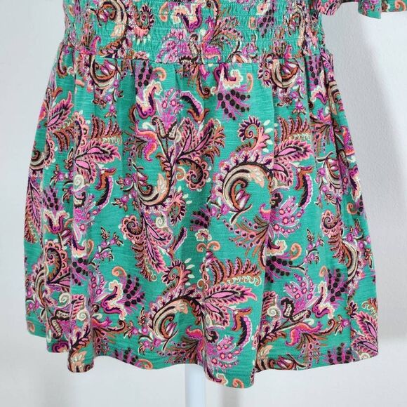 Fat Face Green and Pink Paisley Boho Smocked Top with Square Neckline NWT Size 4 - Picture 3 of 10